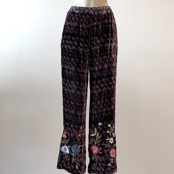 Johnny Was Los Angeles Ulla Floral Embroidered Velvet Pants Black Small - Picture 2 of 9